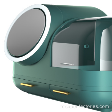 Boîte de maquillage avec éclairage rotatif à 360 ° et ventilateur